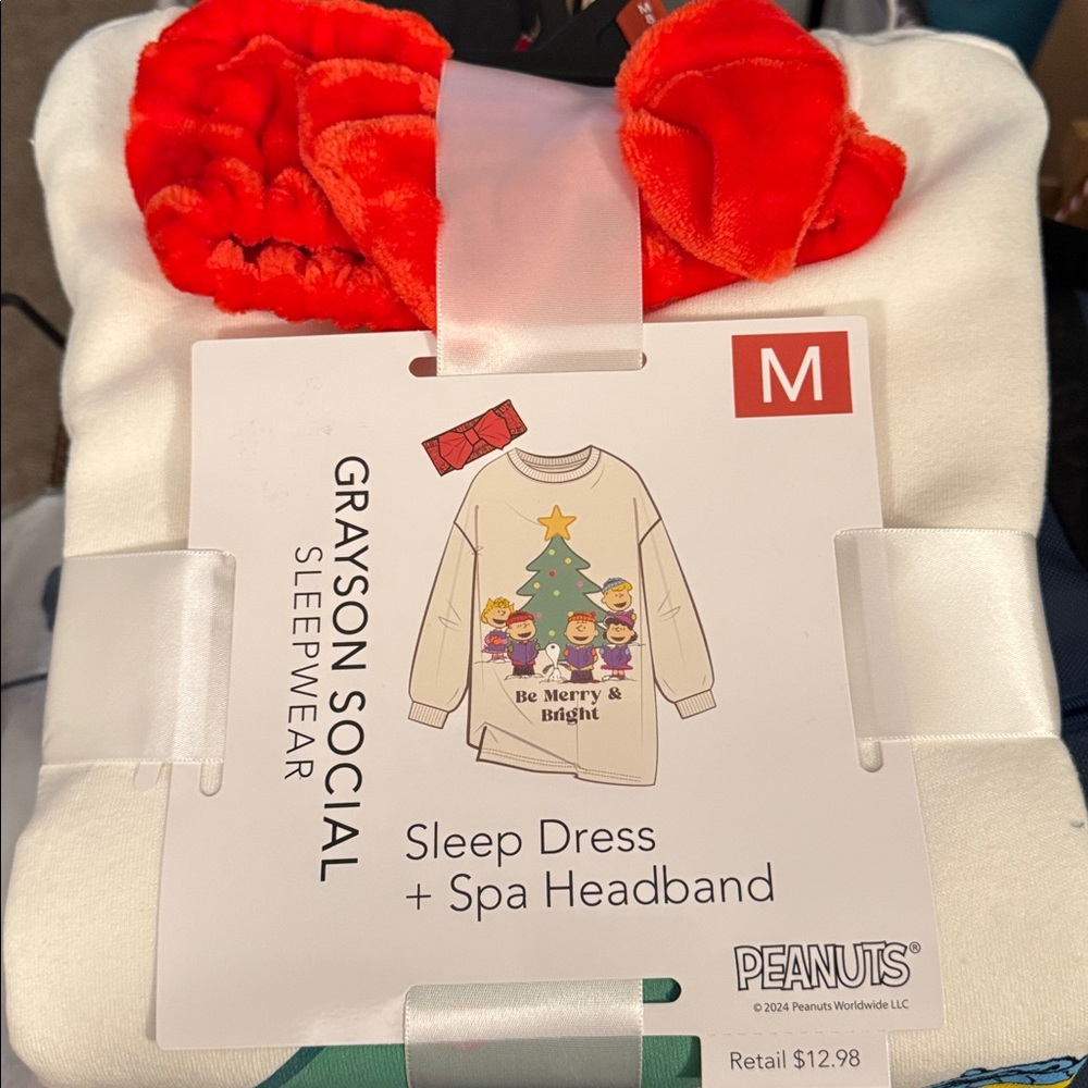 Grayson Social Peanuts Sleep Dress with Spa Headband NEW
